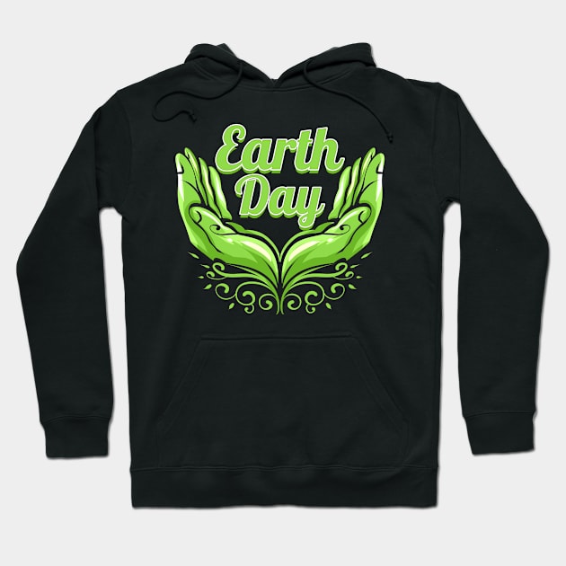 Two Green Hands Holding The Letters Earth Day Hoodie by SinBle